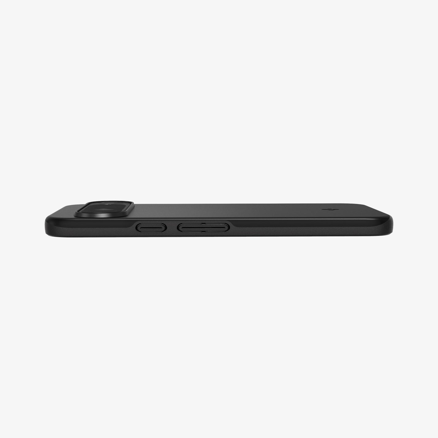 ACS07731 - Pixel 9 Pro XL Case Thin Fit in Black showing the partial back and side on a flat surface