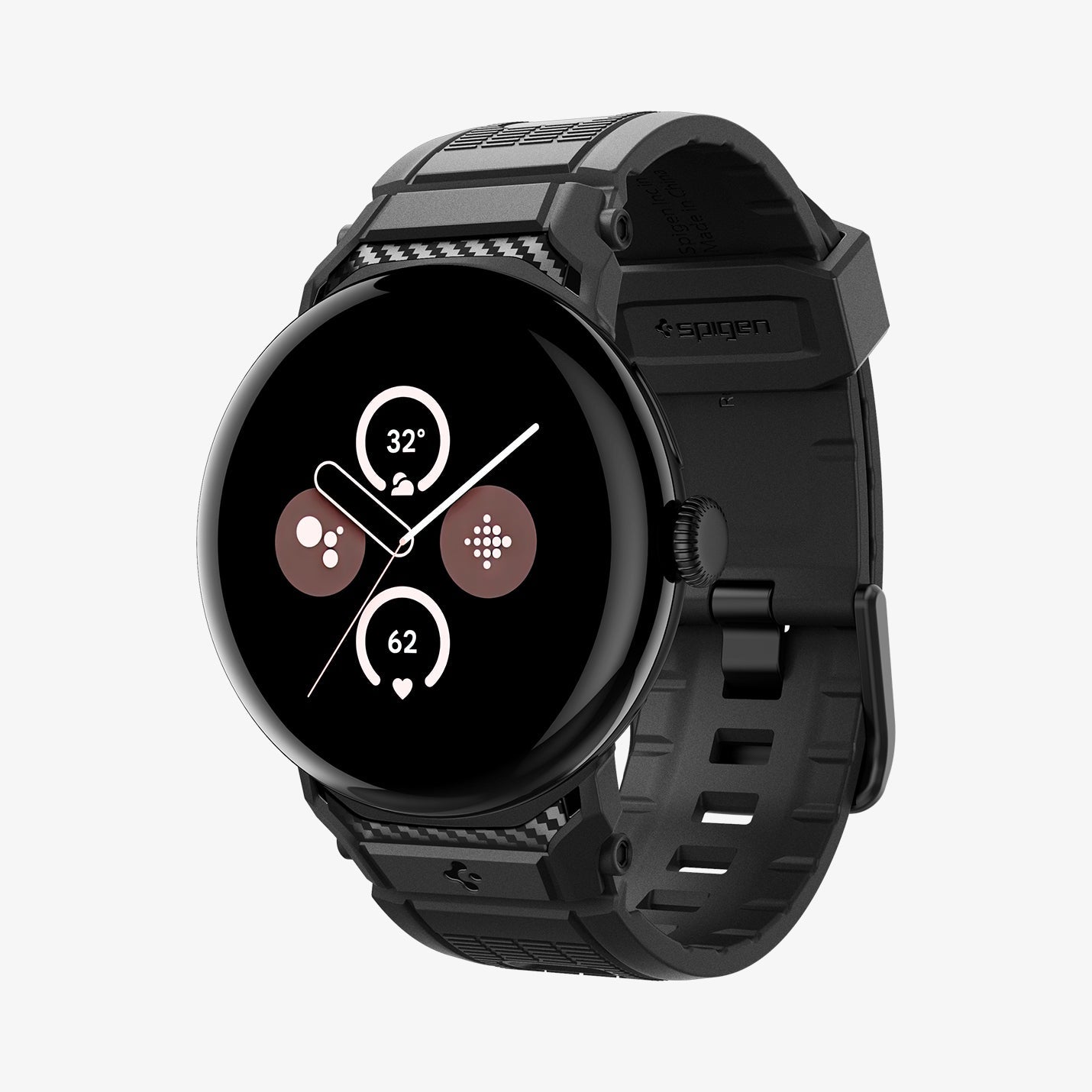 AMP07600 - Pixel Watch 5 (45mm) Rugged Band Matte Black showing the front, sides, partial inner and bottom