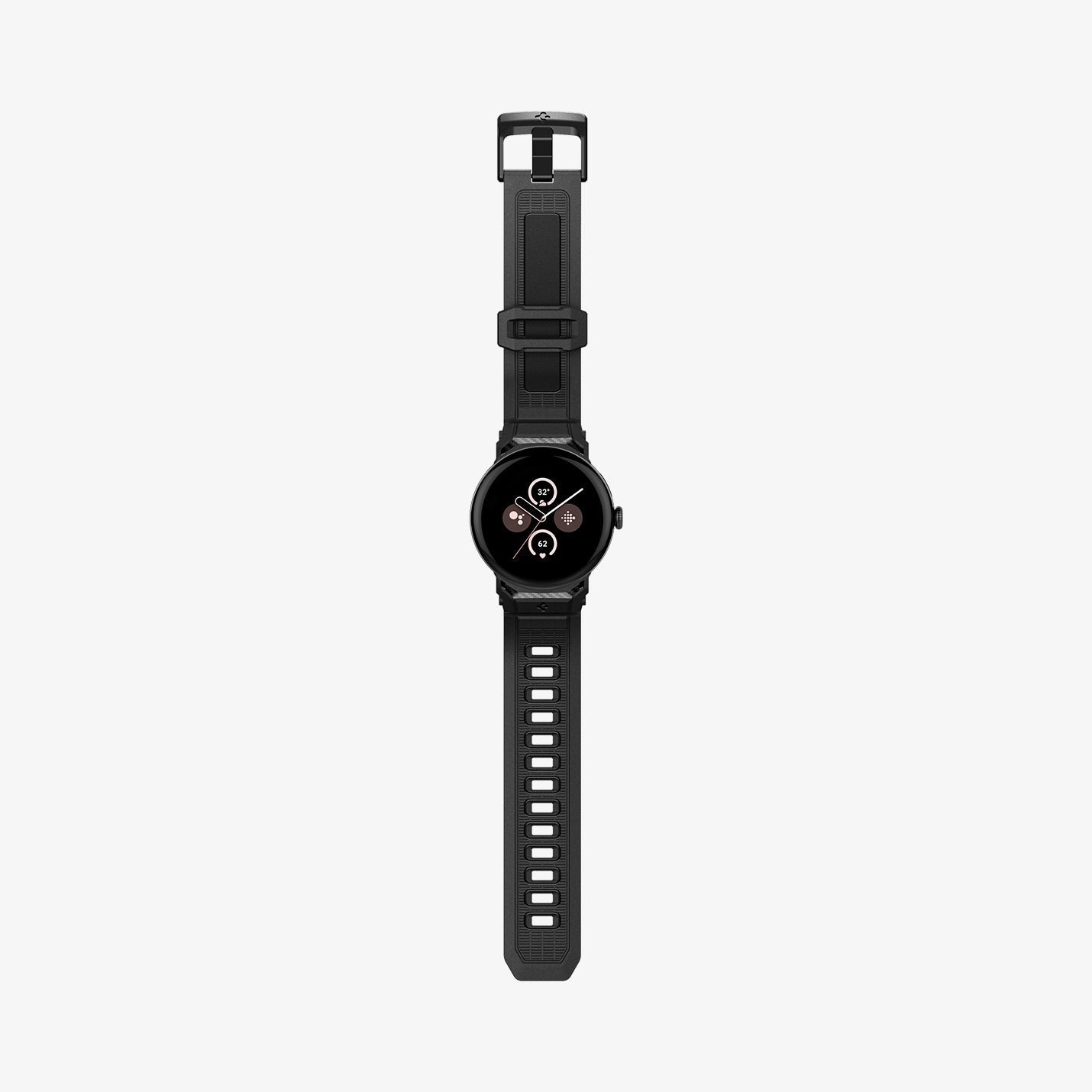 AMP07600 - Pixel Watch 5 (45mm) Rugged Band Matte Black showing the front full body laid flat