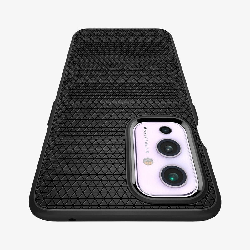 ACS02684 - OnePlus 9 5G Liquid Air Case in Matte Black showing the back, partial top and camera zoomed in