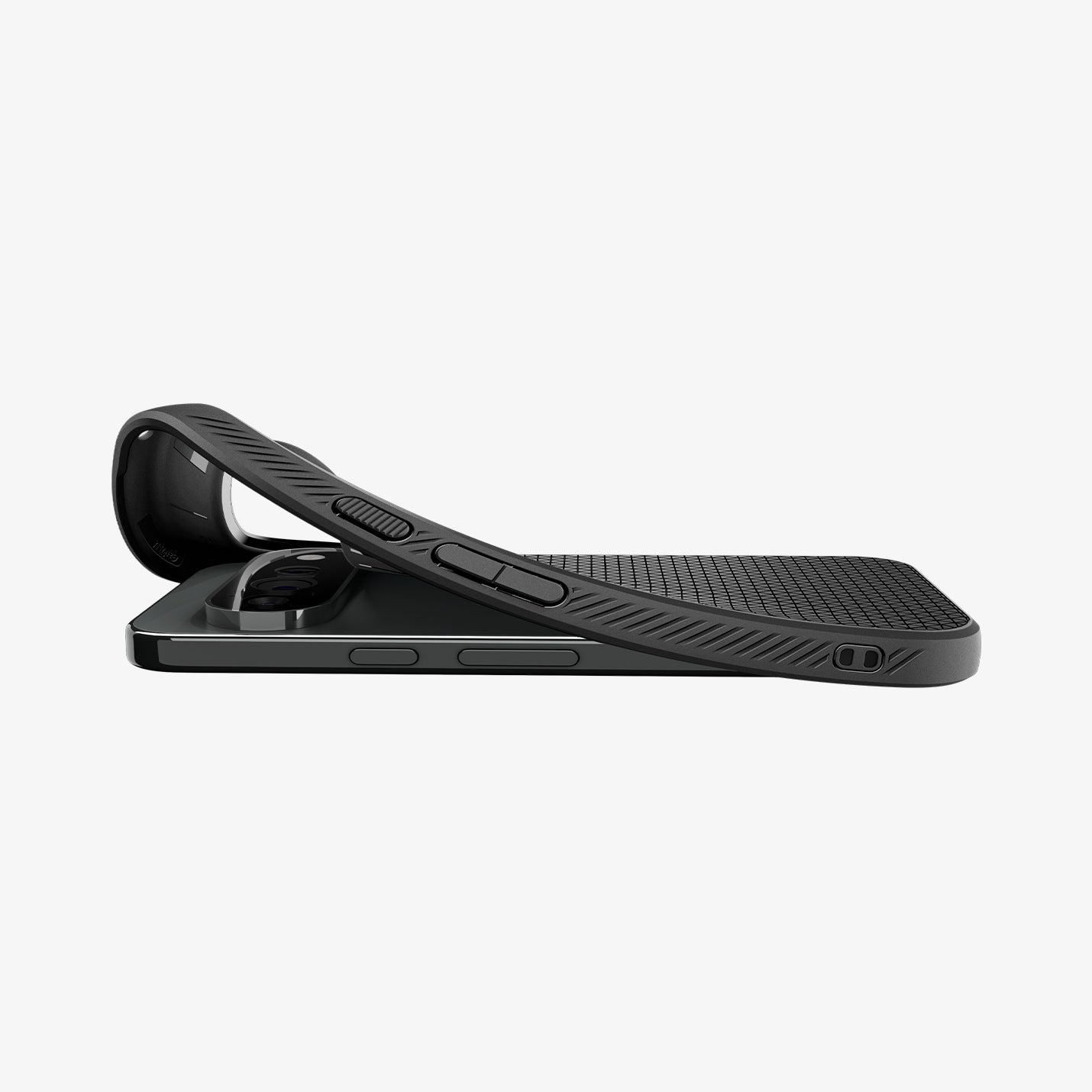 ACS11448 - Pixel 11 Pro XL Matte Black flexible TPU case shown during installation on a Google Pixel device.