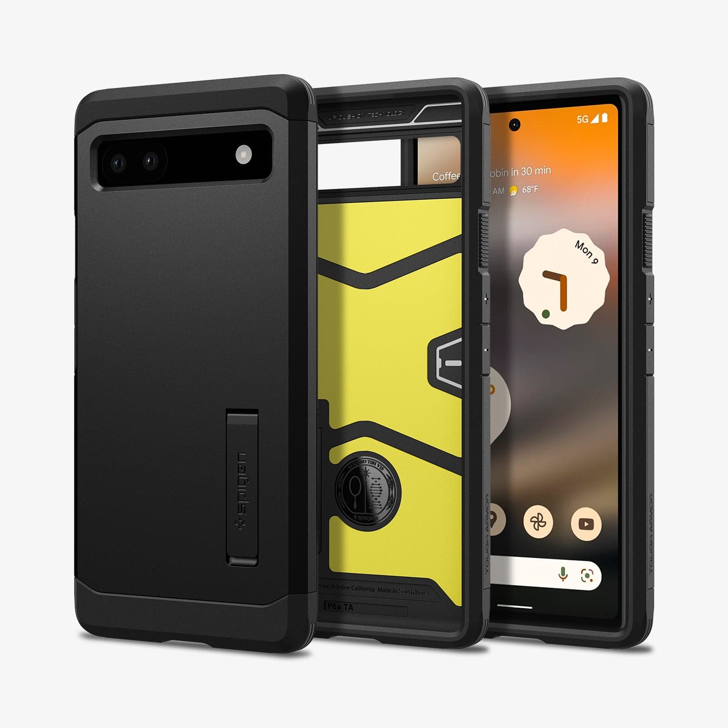 ACS04479 - Pixel 6a Case Tough Armor in black showing the back, inside and front