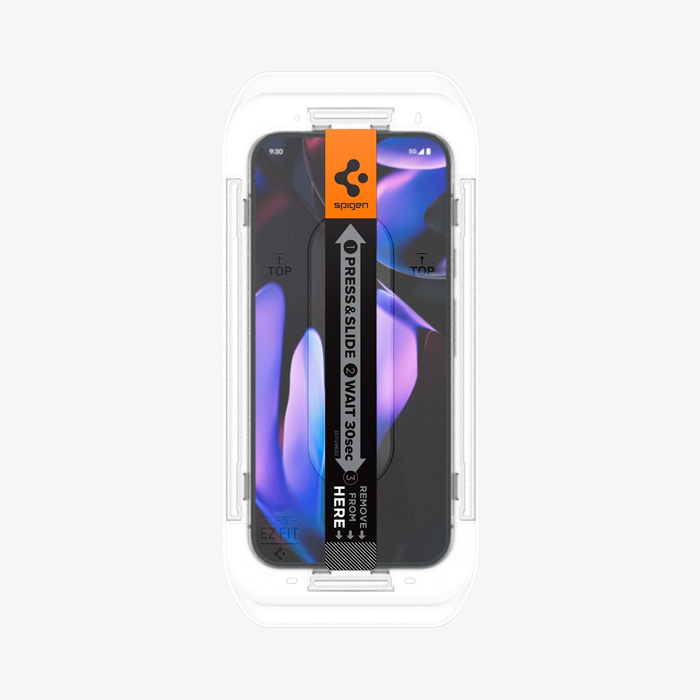 AGL09313 - GajPXL GLAS.tR EZ Fit Privacy Screen Protector showing the front with ez fit tray on device