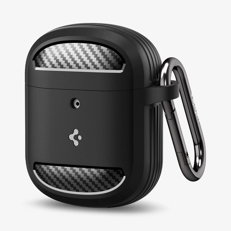 ACS05133 - Pixel Buds Pro Case Rugged Armor in matte black showing the front, side and carabiner