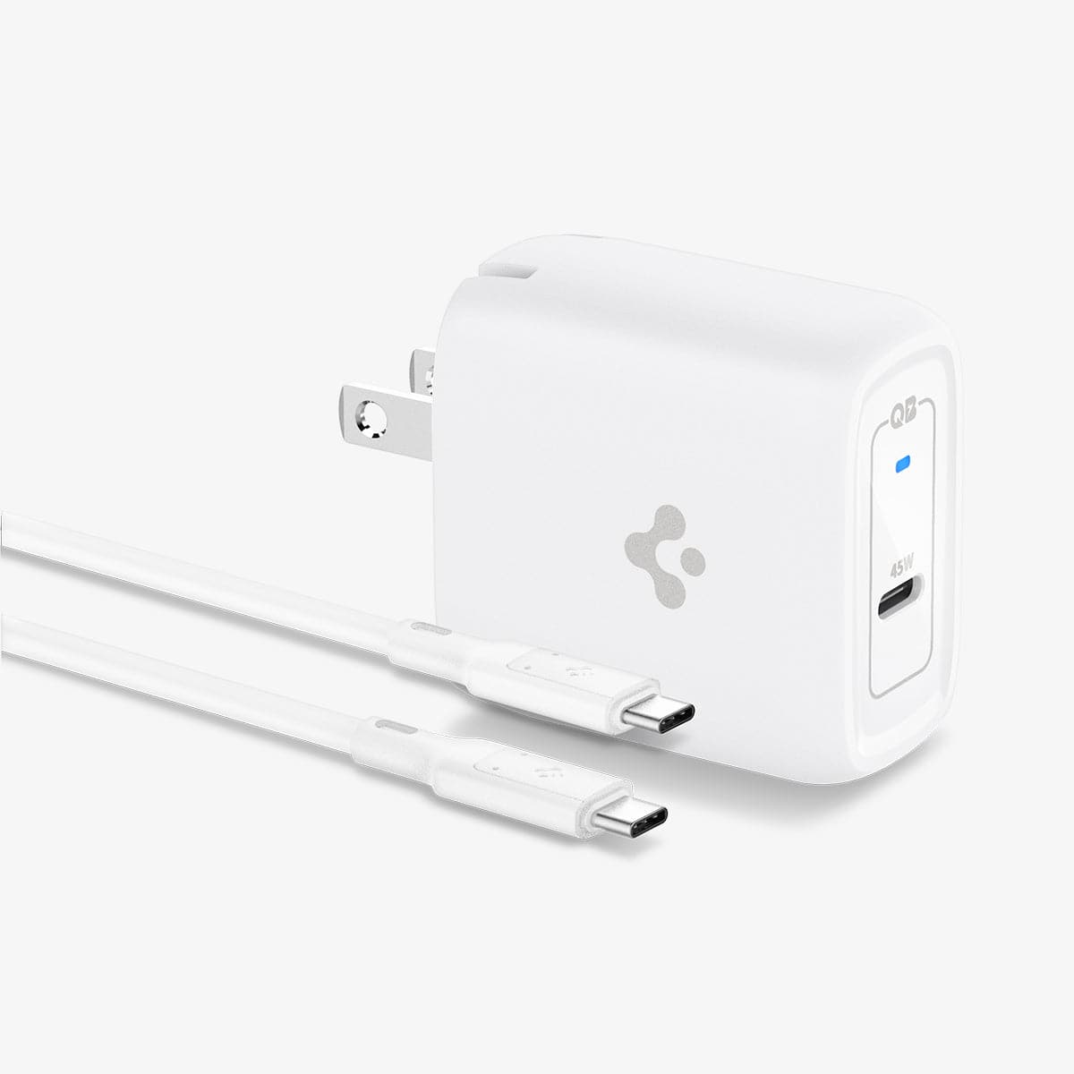 ACH02587 - ArcStation™ Pro 45W Wall Charger PE2015 in white showing the front and side with charging cable next to it