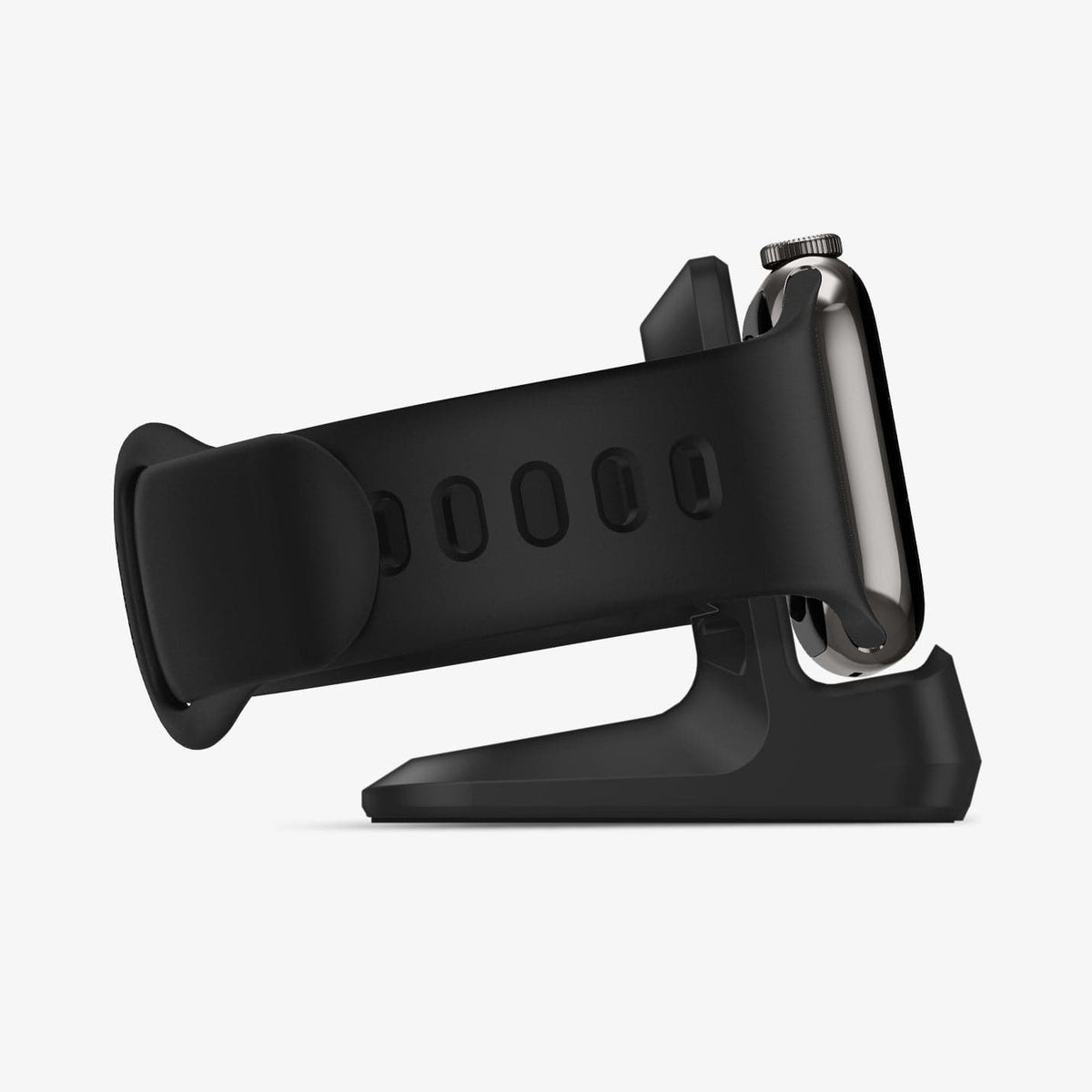 SGP11584 - Apple Watch Night Stand S350 in black showing the side with watch on stand