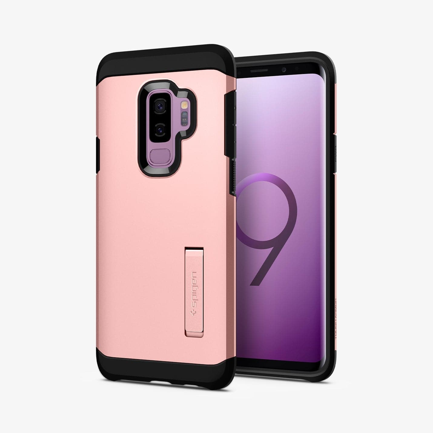 593CS22934 - Galaxy S9 Plus Tough Armor Case in rose gold showing the back and front