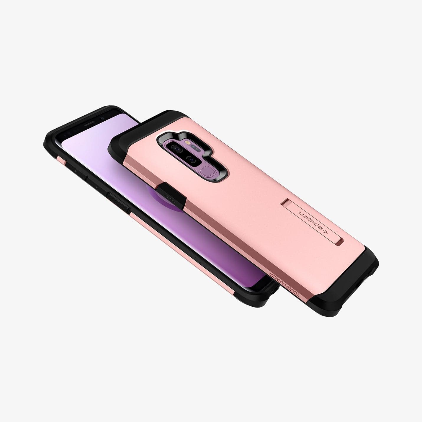 593CS22934 - Galaxy S9 Plus Tough Armor Case in rose gold showing the back, front and sides