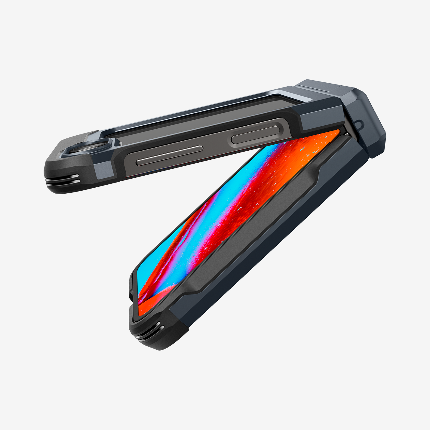 ACS08292 - Galaxy Z Flip 7 FE Case Tough Armor Pro in Metal Slate showing the side, partial front and back almost fully closed