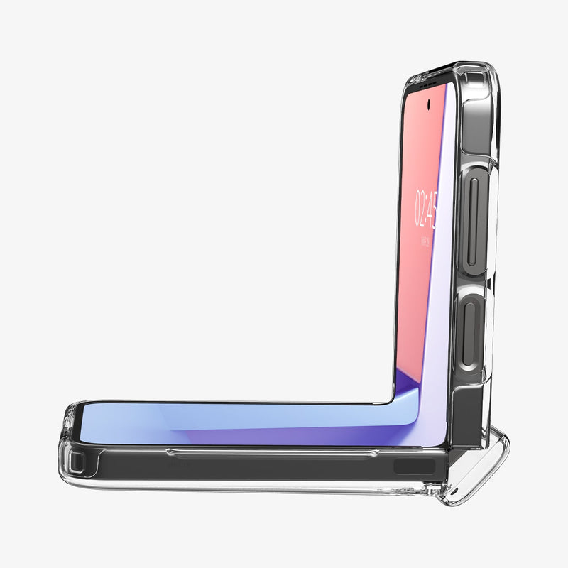 ACS07834 - Galaxy Z Flip 6 Case Ultra Hybrid Pro in Crystal Clear showing the side and partial front half folded