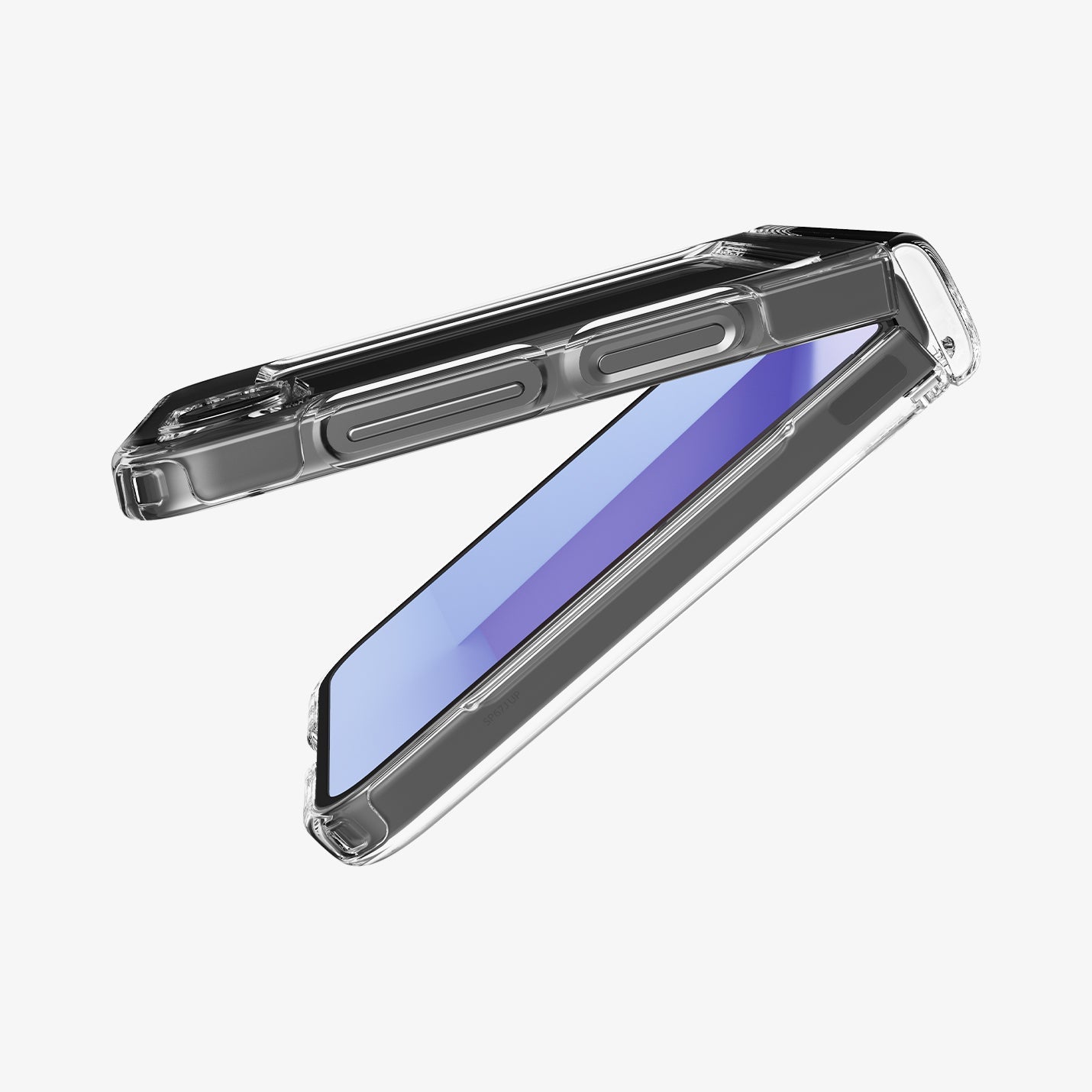 ACS07834 - Galaxy Z Flip 6 Case Ultra Hybrid Pro in Crystal Clear showing the side, partial front and back almost fully closed