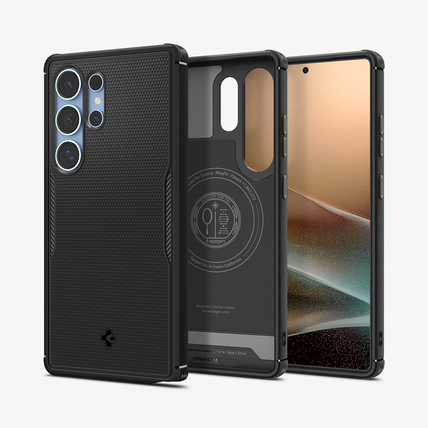 ACS08913 - Galaxy S25 Ultra Case Core Armor (MagFit) in Matte Black showing the back, partial inner, partial front and sides