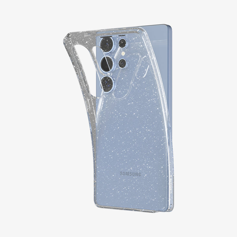 ACS08950 - Galaxy S25 Ultra Case in Crystal Quartz showing the back, partial side, partly lifted from the device