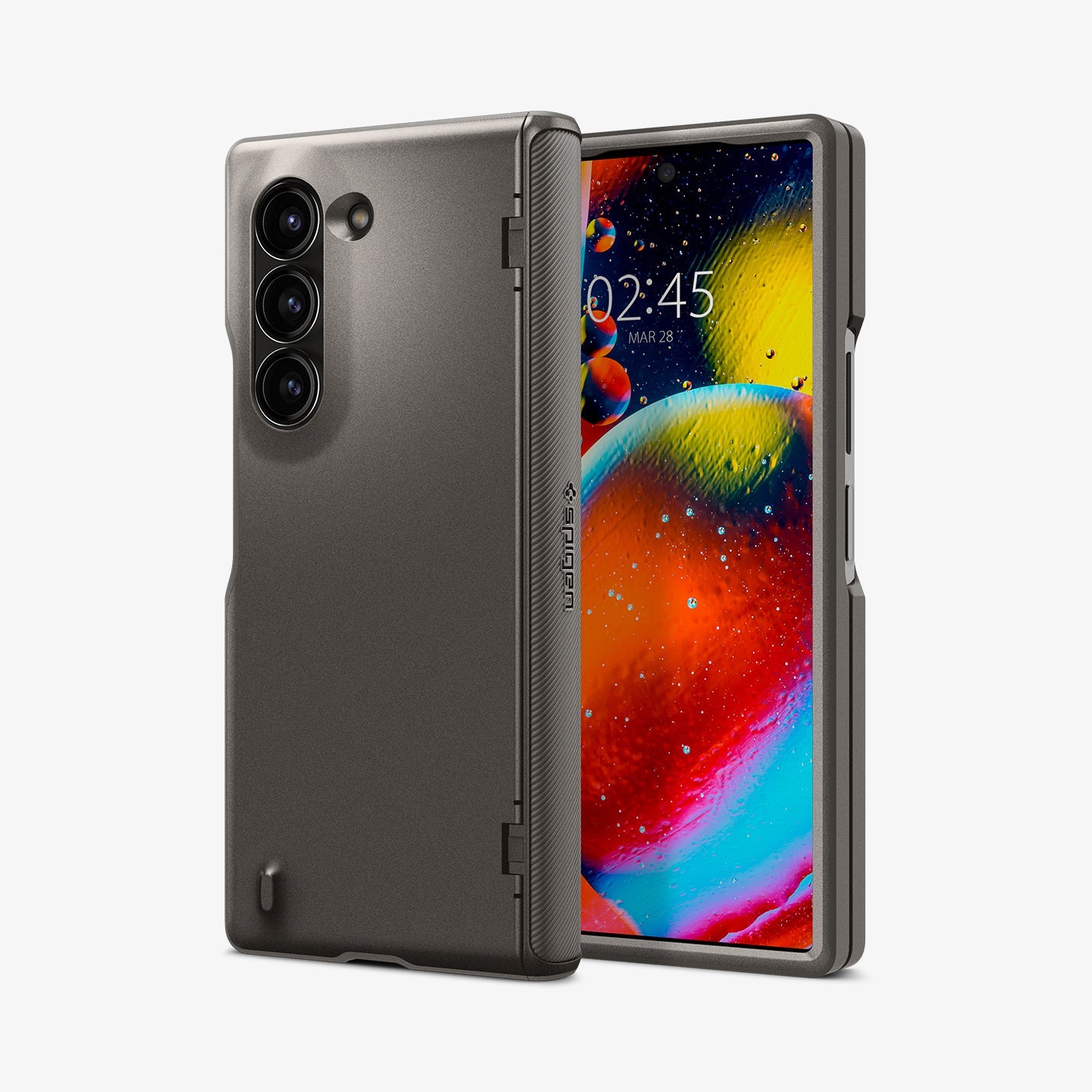 ACS07821 - Galaxy Z Fold 6 Case Slim Armor Pro in Gunmetal showing the back, hinge, partial front and sides