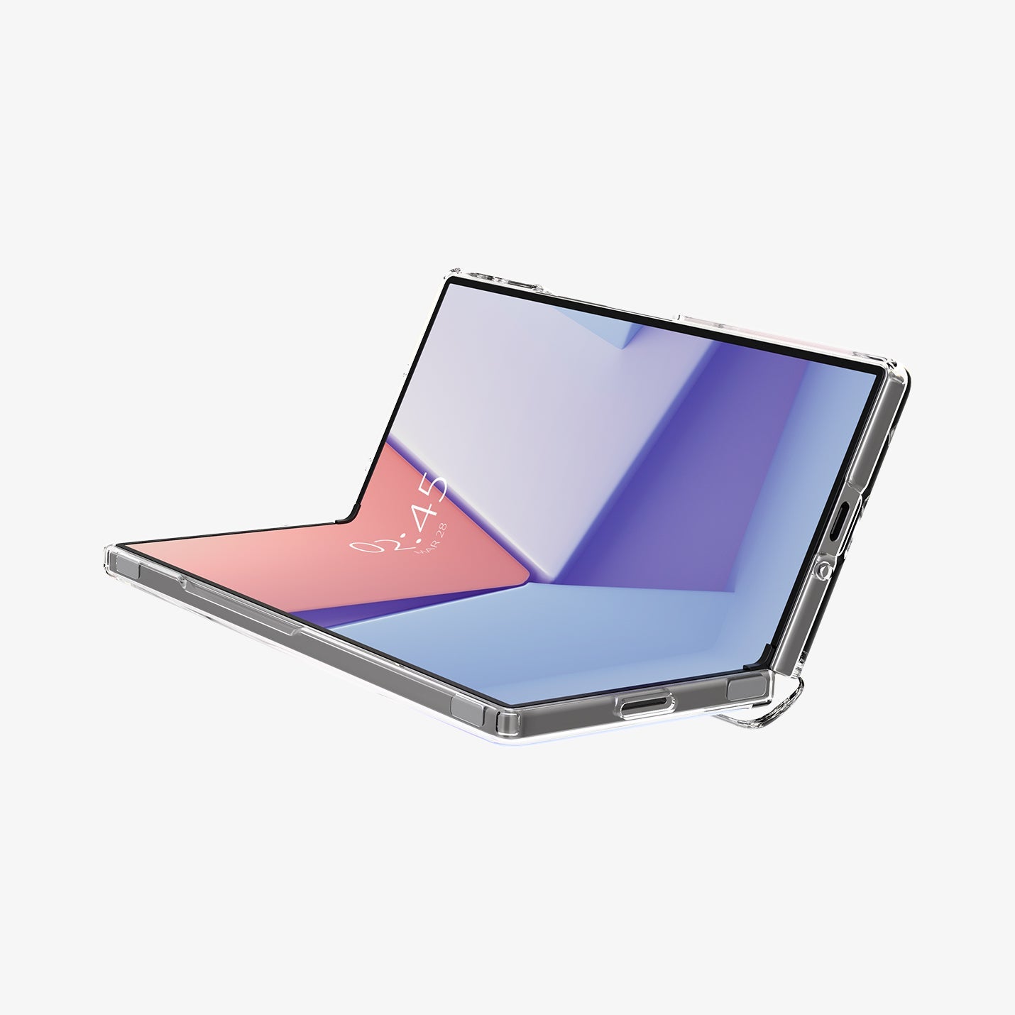 ACS07831 - Galaxy Z Fold 6 Case Ultra Hybrid Pro in Crystal Clear showing the front, partial side and bottom, partially folded