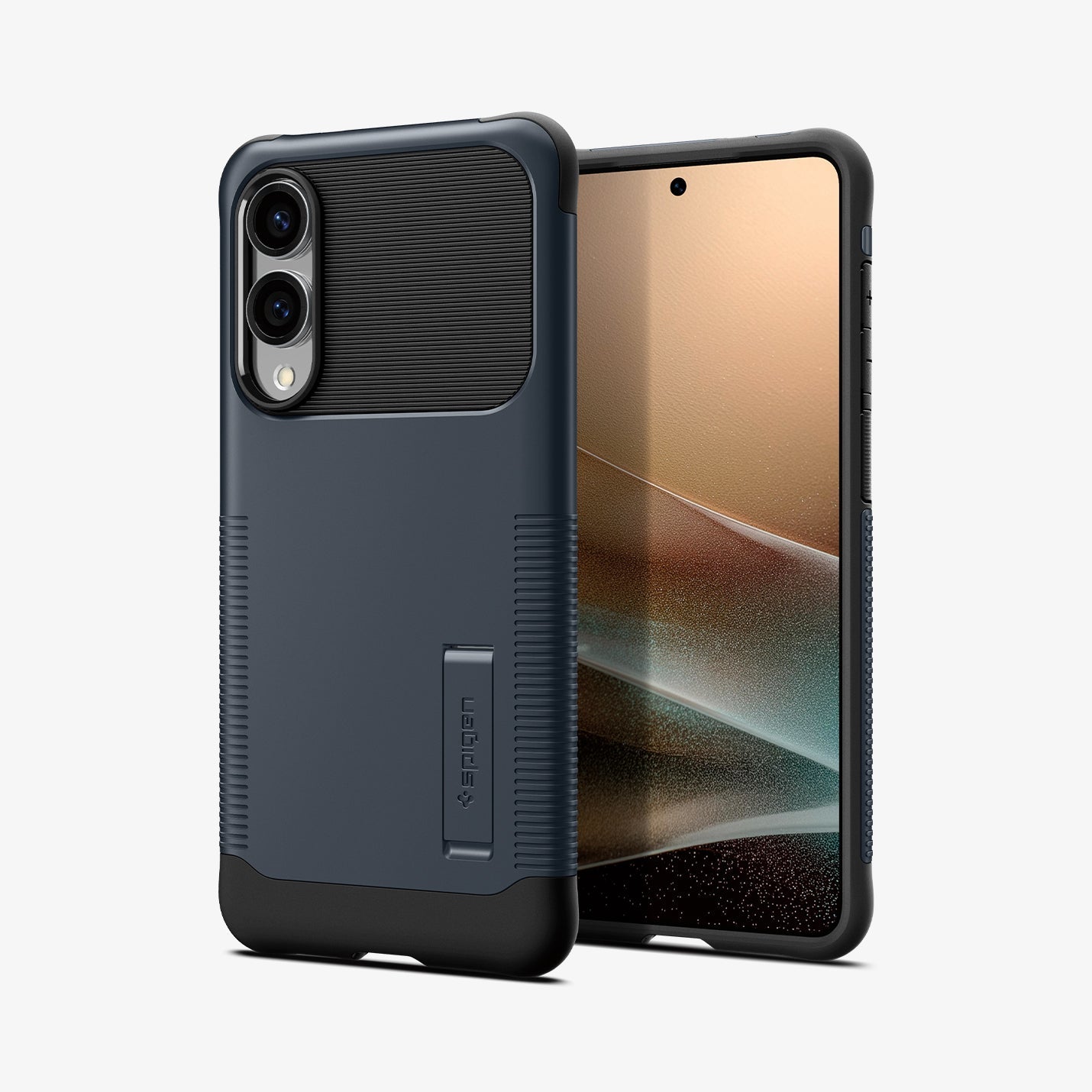 ACS09593 - Galaxy S25 Edge Case Slim Armor in Metal Slate showing the 
back, partial front and sides