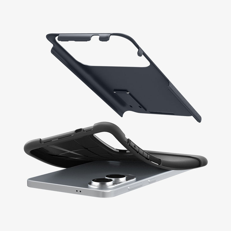 ACS09593 - Galaxy S25 Edge Case Slim Armor in Metal Slate showing the back layer hovering above the tpu case slightly lifted away from the device