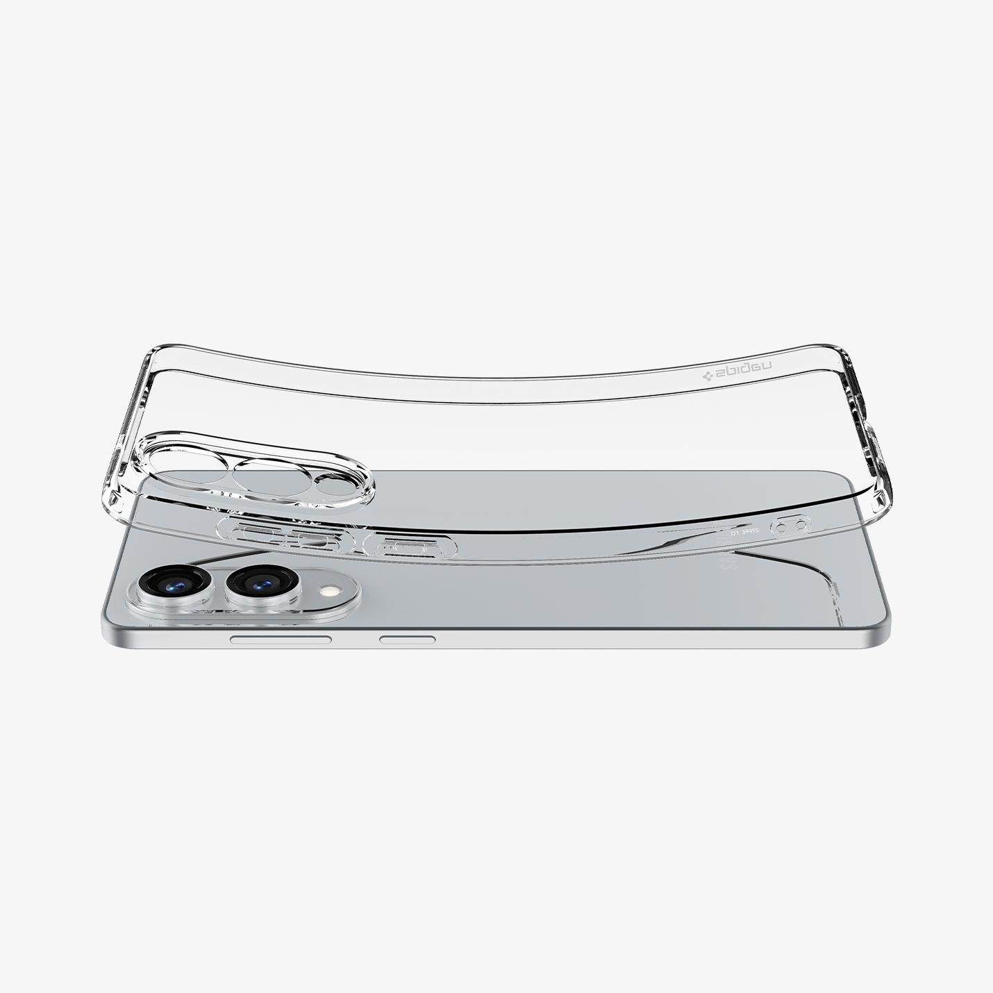 ACS09425 - Galaxy S25 Edge Case Liquid Crystal in Crystal Clear showing the back, sides case slightly bent downward hovering above the case