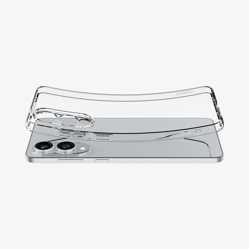 ACS09425 - Galaxy S25 Edge Case Liquid Crystal in Crystal Clear showing the back, sides case slightly bent downward hovering above the case
