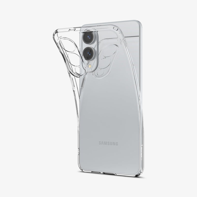 ACS09425 - Galaxy S25 Edge Case Liquid Crystal in Crystal Clear showing the back and partial side while top part partially lifted from the device