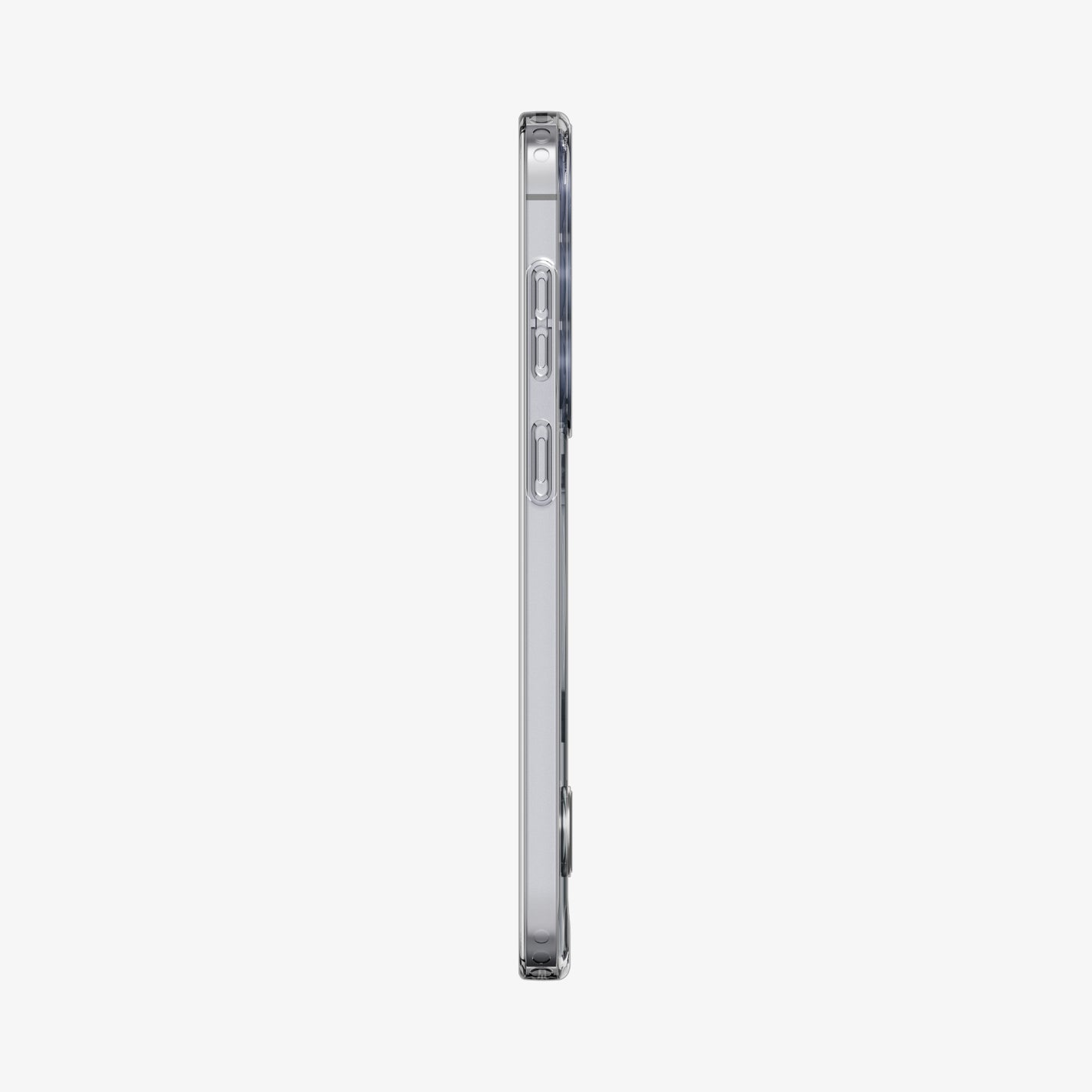 ACS11644 - Galaxy S26 FE Slim Armor Essential (Mag Fit) showing slim side profile of the clear case with covered buttons and raised camera protection