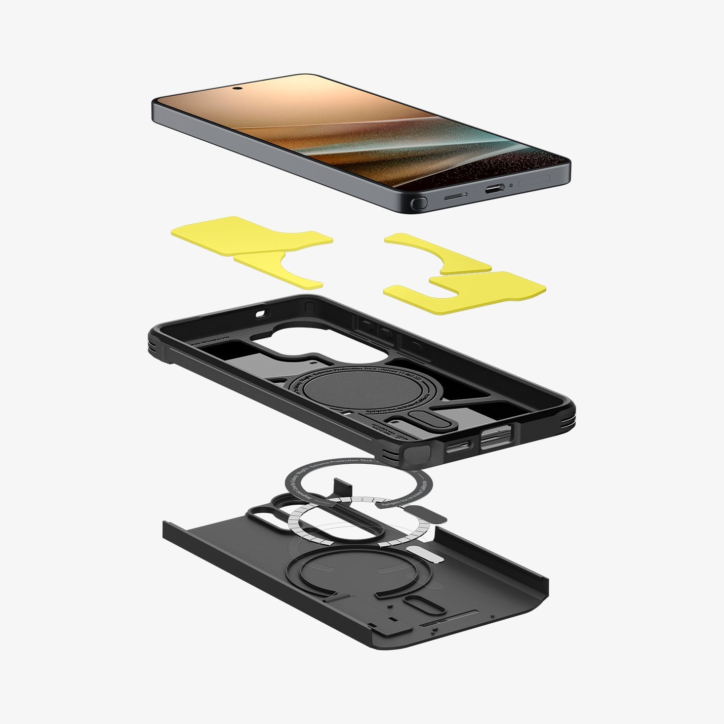 ACS11033 - Galaxy S26 Ultra Case Tough Armor (Mag Fit) Black showing 3D view of case and phone, showing the impact foam technology in the case and magfit