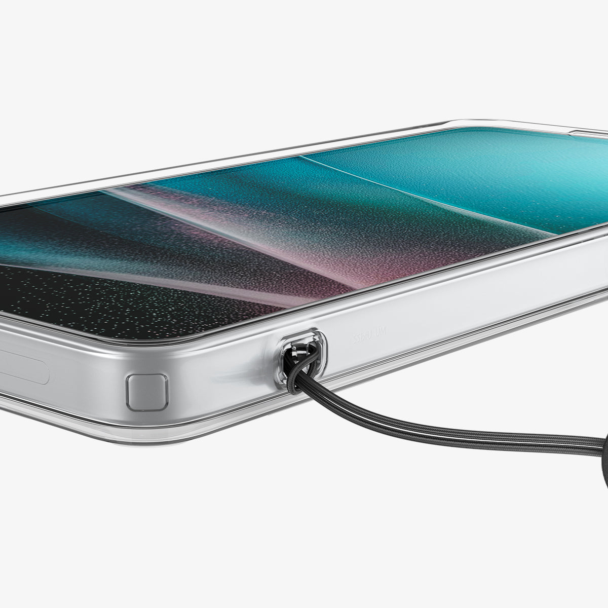 ACS11030 - Galaxy S26 Ultra Case Ultra Hybrid Crystal Clear showing the side with device and strap in the phone