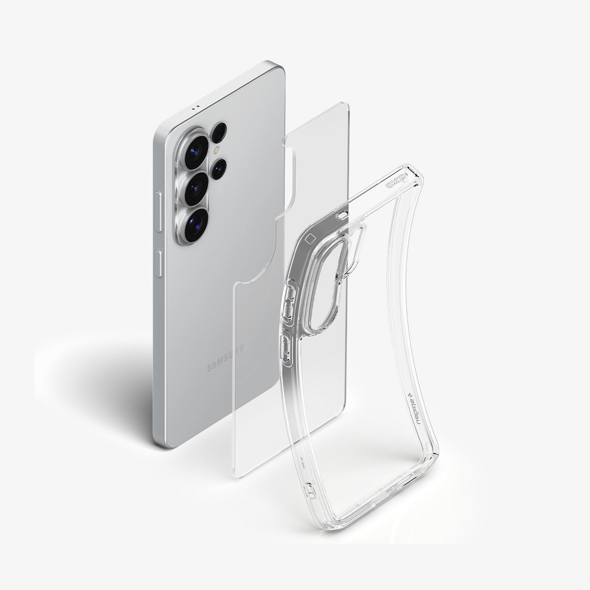 ACS11030 - Galaxy S26 Ultra Case Ultra Hybrid Crystal Clear showing the back with the device, partial back case, showcasing flexibility of case