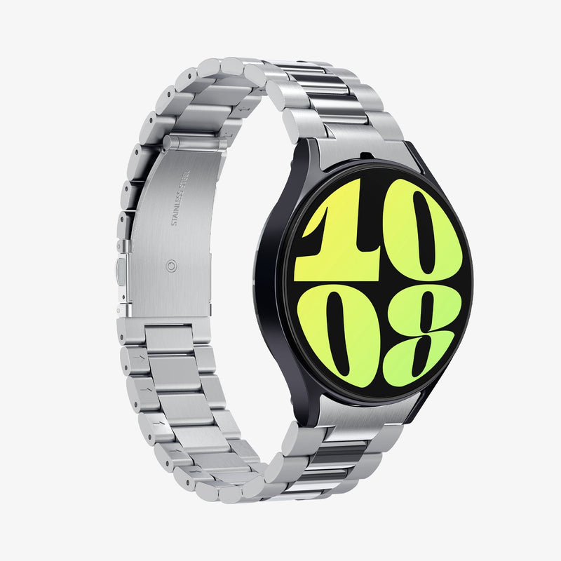 AMP08341 - Galaxy Watch 7 (44mm) Modern Fit 316L Band in Silver showing the front, sides, partial inner and bottom