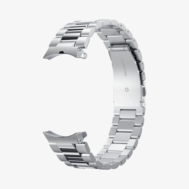 AMP08341 - Galaxy Watch 7 (44mm) Modern Fit 316L Band in Silver showing the full band in curved shape