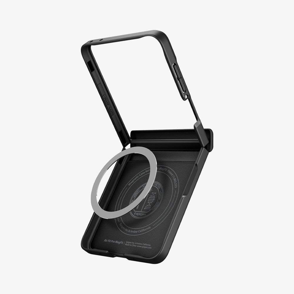 ACS11511 - Galaxy Z Flip 8 Series - Air Fit Pro (Mag Fit) showing an angled close-up of the case's interior with a circular magnet alignment ring highlighted, alongside patent and product labeling.