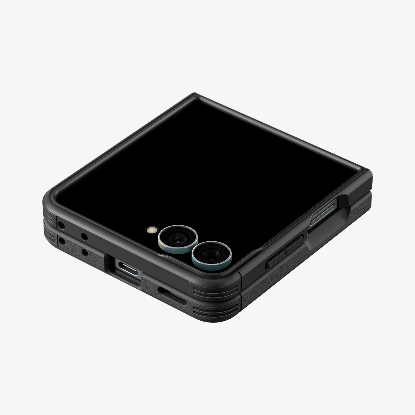 ACS11798 - Galaxy Z Flip 8 Series - Core Armor (Mag Fit) showing a top-down view of the Galaxy Z Flip 8 with the Core Armor MagFit case, camera cutout visible alongside the button and port cutouts.