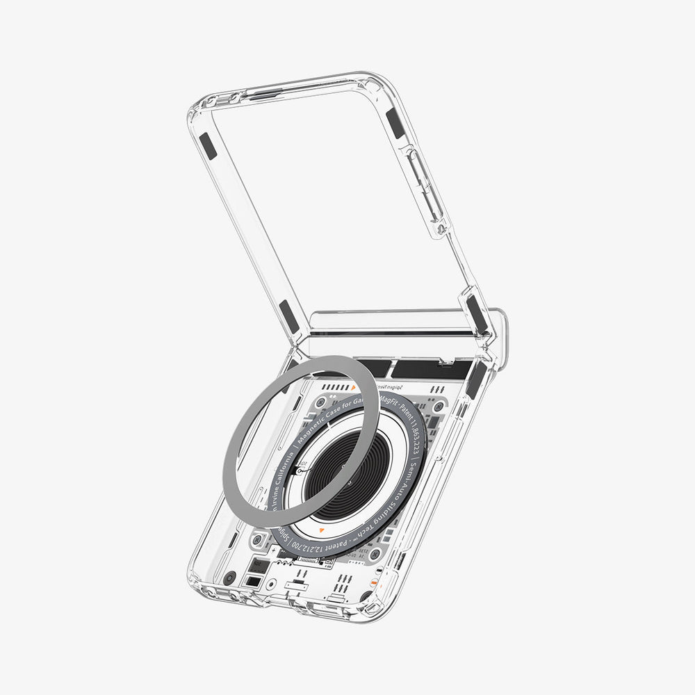 ACS11516 - Galaxy Z Flip 8 Series - Ultra Hybrid Pro Neo One (Mag Fit) showing a close-up top-down view of the case's hinge bar with the 