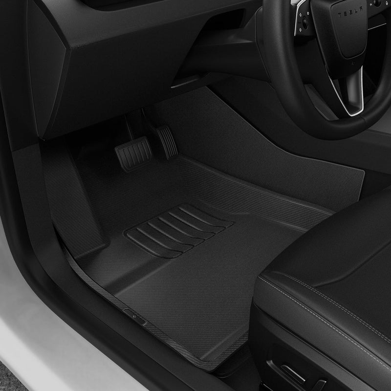 ACP07578 - Tesla Model 3 Highland WeatherBloc Floor Mat TLF-3H in Black showing the floor mat installed in the driver's car seat floor