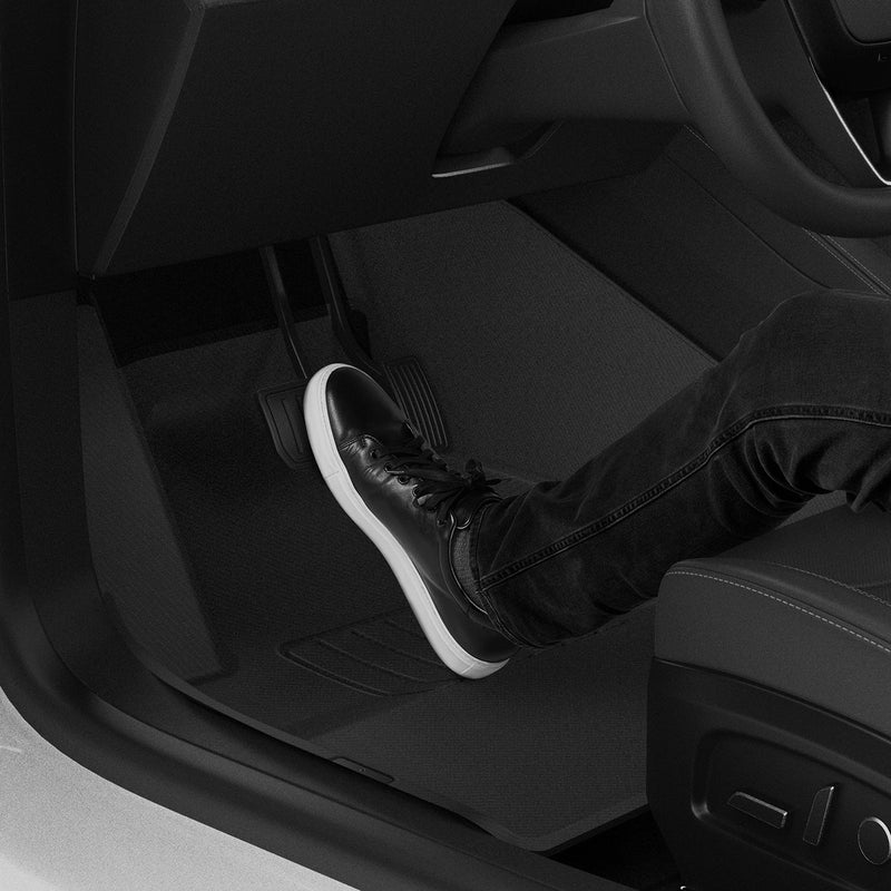 ACP07578 - Tesla Model 3 Highland WeatherBloc Floor Mat TLF-3H in Black showing a heel grip design aligned to the car's pedal