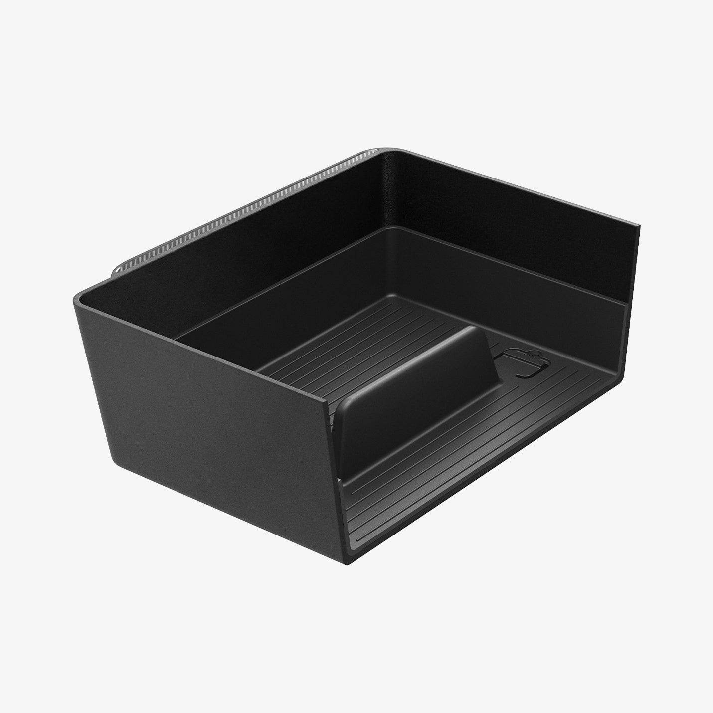 ACP07409 - Tesla Model 3 Armrest Console Organizer TO224H in Black showing the partial side, and inside of an organizer half cut