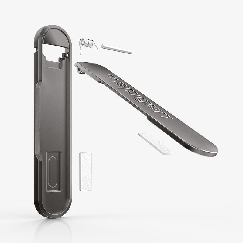 000EM20860 - U100 Universal Kickstand (Metal) in gunmetal showing the multiple components of kickstand