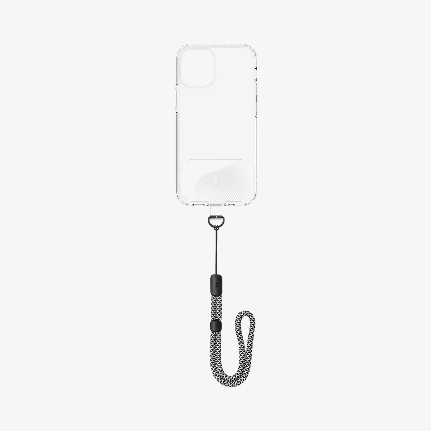 AFA03431 - Universal Wrist Strap in black showing the strap attached to contag and phone case