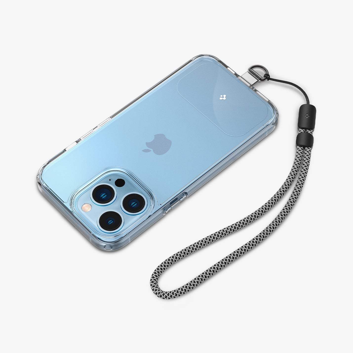 AFA03431 - Universal Wrist Strap in black showing the strap next to phone attached by contag