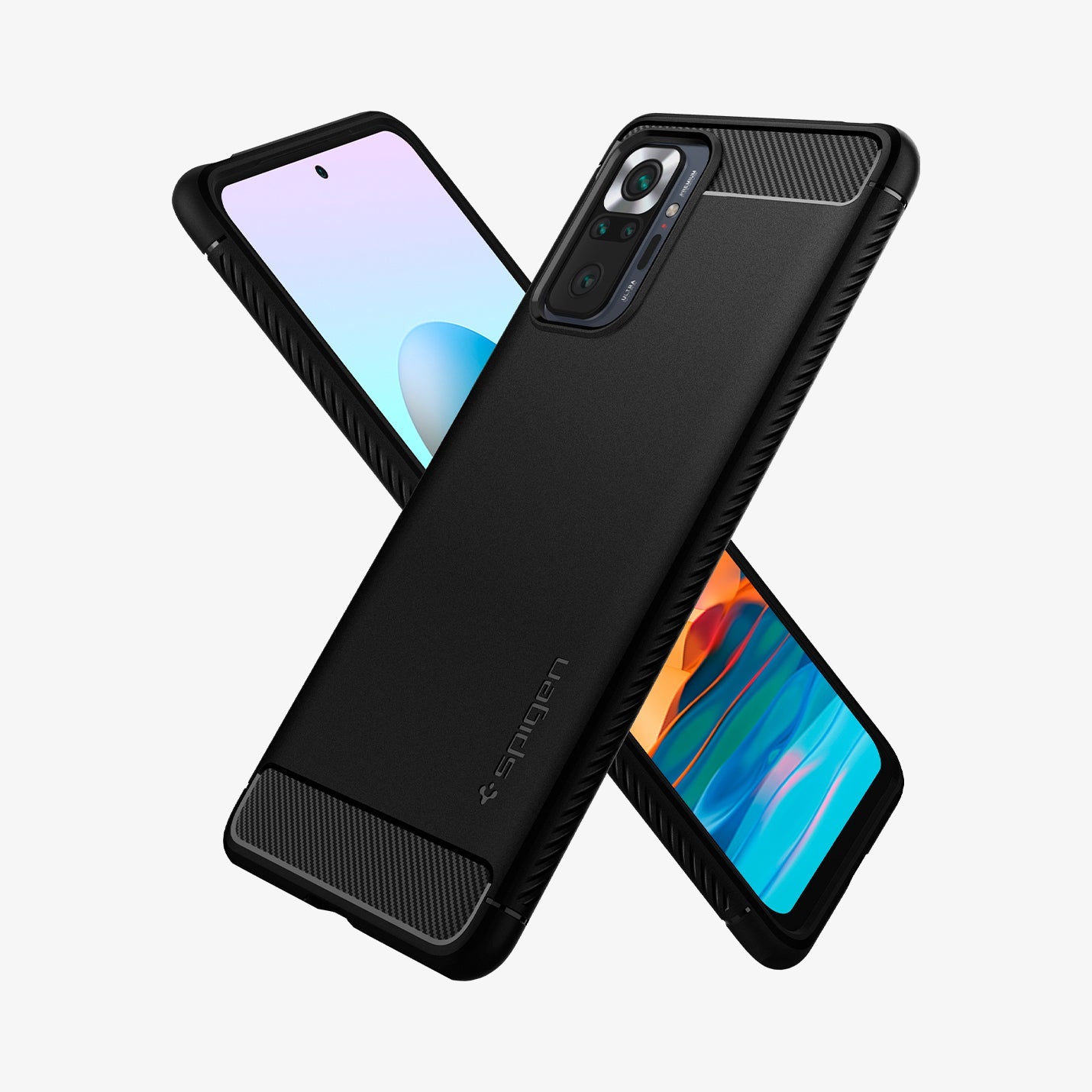 ACS02844 - Xiaomi Redmi Note 10 Pro Case Rugged Armor in Matte Black showing the back, partial side, next to it showing partial front and partial side