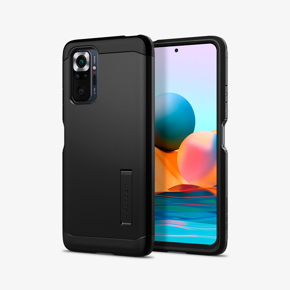 ACS02846 - Xiaomi Redmi 10 Pro Tough Armor Case in Black showing the back and front side by side