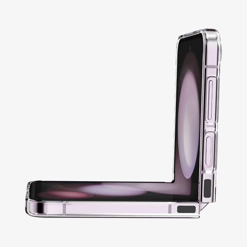 ACS06235 - Galaxy Z Flip 5 Case AirSkin in crystal clear showing the side and partial front with device half open