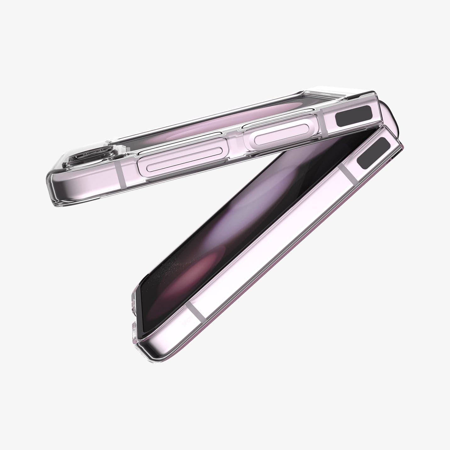 ACS06235 - Galaxy Z Flip 5 Case AirSkin in crystal clear showing the side and partial inside with device slightly open