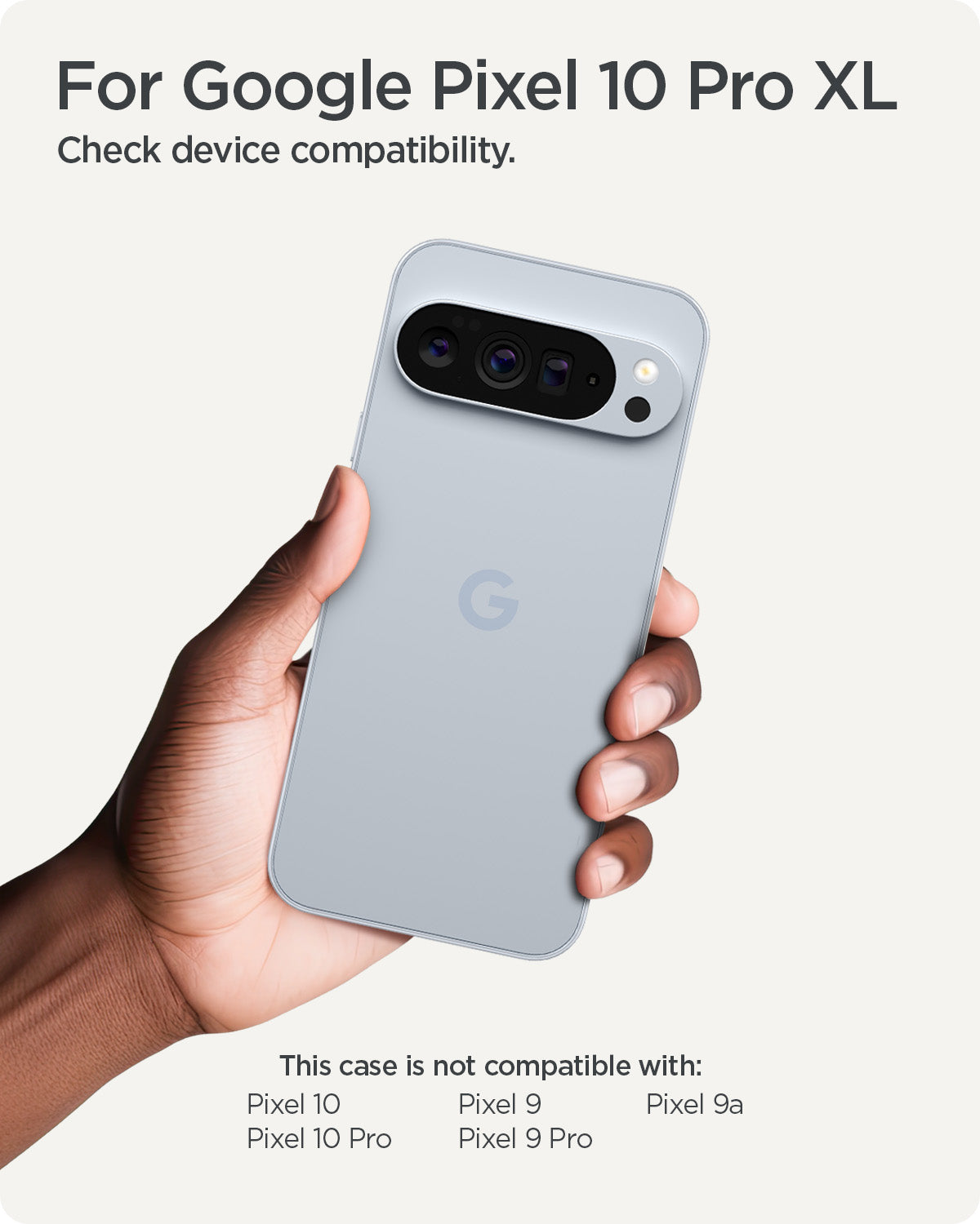 ACS09737 - GajPXL Case Liquid Air in matte black showing the compatibility. Only compatible with the Pixel 10 Pro XL