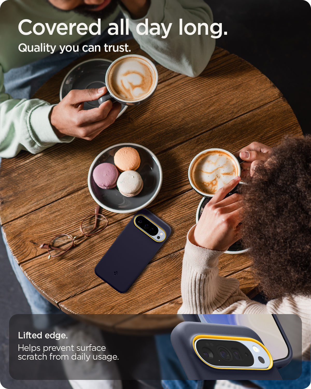 ACS09734 - GajPXL Case Nano Pop (MagFit) in blueberry navy showing the lifted edge. Helps prevent surface scratch from daily usage. Covered all day long. Quality you can trust.