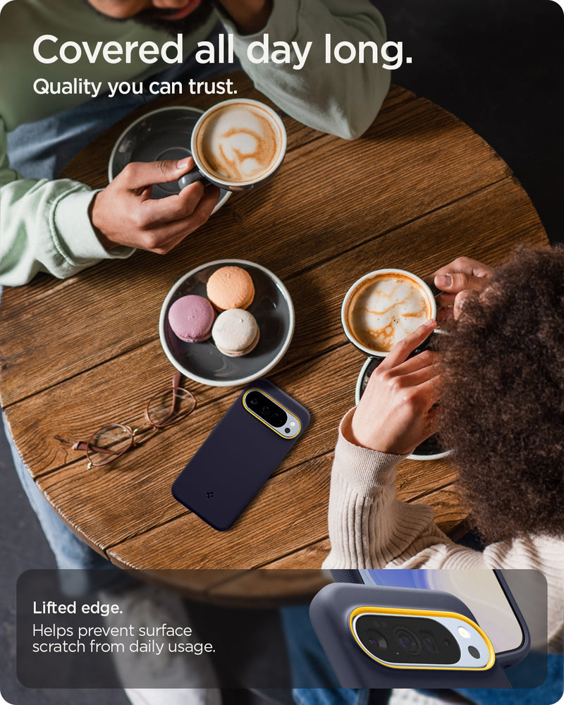 ACS09734 - GajPXL Case Nano Pop (MagFit) in blueberry navy showing the lifted edge. Helps prevent surface scratch from daily usage. Covered all day long. Quality you can trust.