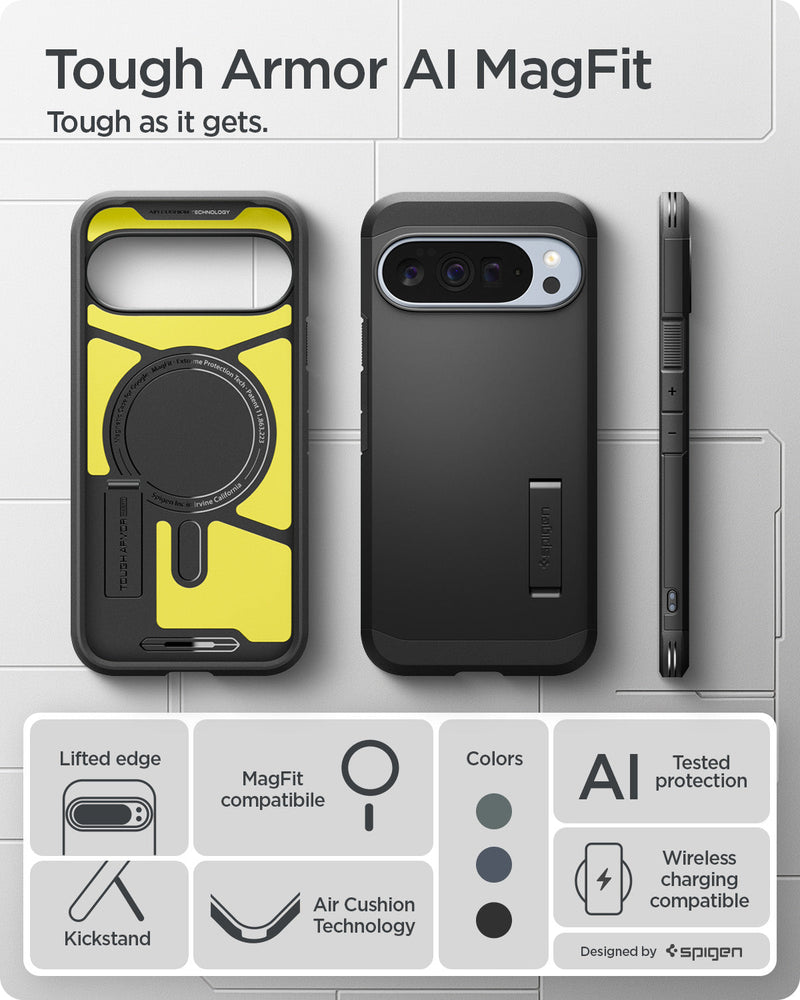 ACS09728 - Pixel 10 Pro XL Tough Armor AI (MagFit) in black showing tough armor ai mag fit. tough as it gets.