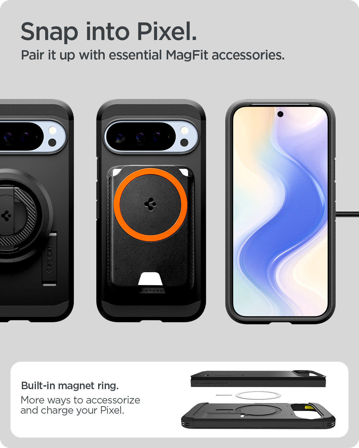 ACS09728 - Pixel 10 Pro XL Tough Armor AI (MagFit) in black showing snap inro pixel. Pair it up with essential magfit accessories.