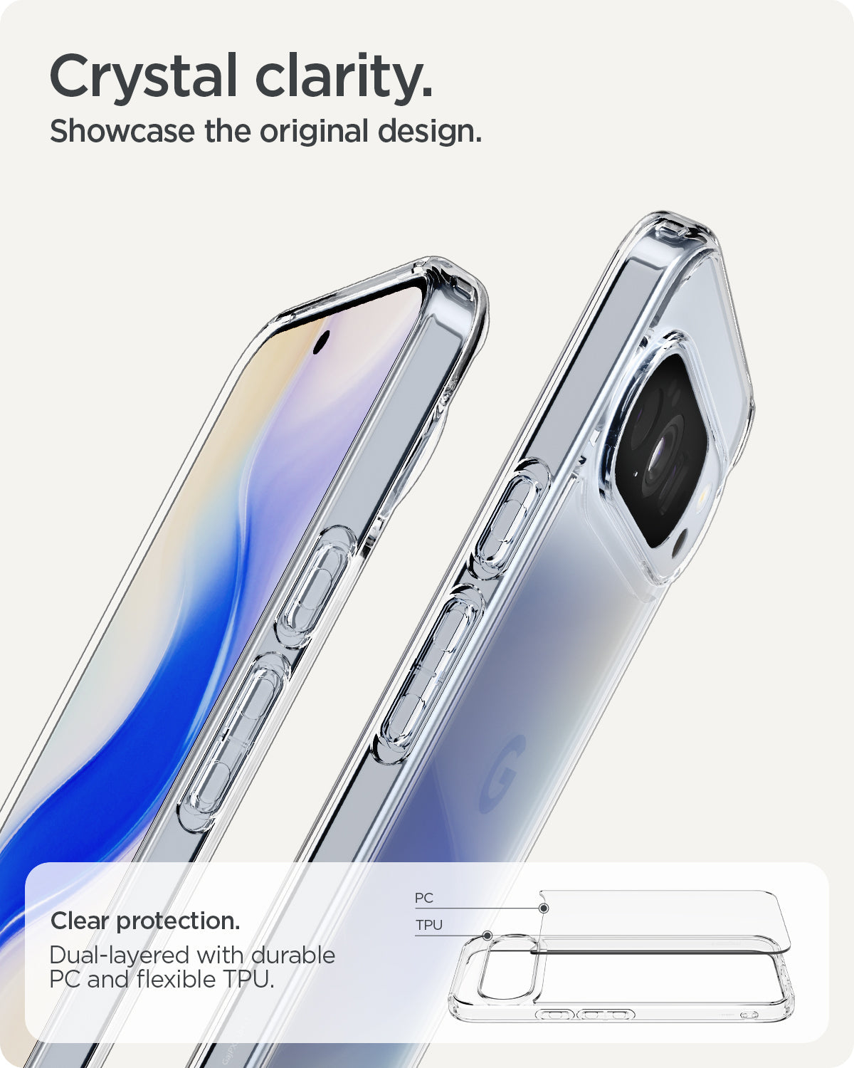 ACS09738 - GajPXL Case Ultra Hybrid in crystal clear showing the crystal clarity. Showcase the original design.