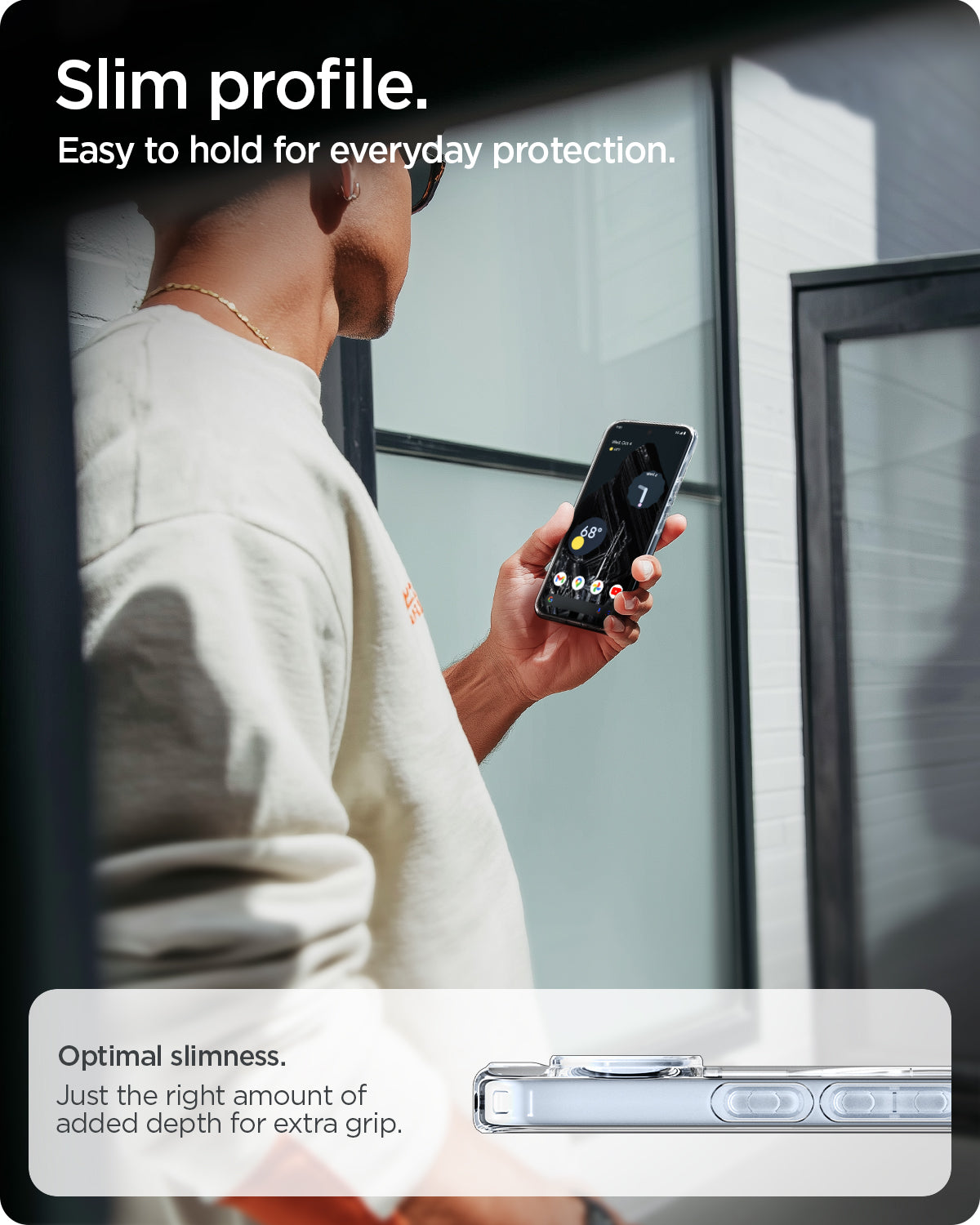 ACS09727 - GajPXL Case Ultra Hybrid Neo One (MagFit) showing the slim profile. Easy to hold for everyday protection. Optimal slimness and just the right amount of added depth for extra grip